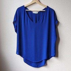 Lush - Chiffon V-Neck Wedge Blouse in Bright Cornflower Blue - Women's XL